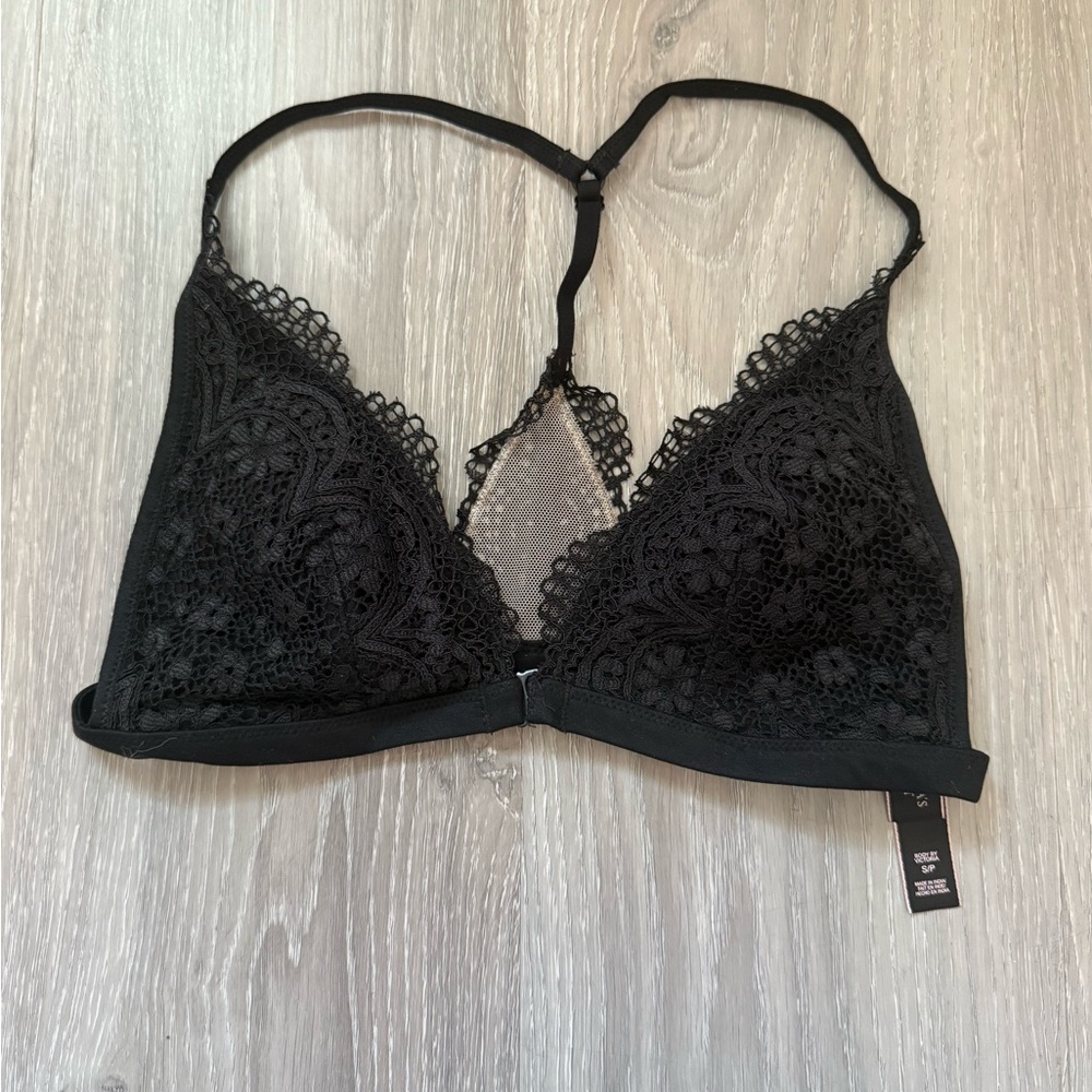 Victoria's Secret Black Lace Bra with Floral Design